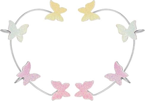 1 Pair Glitter Butterfly Cuff Earrings Zirconia Crystal No Piercing Fake Adjustable Ear Cuff Clip Wrap Around for Women Wrap Crawler Jewelry in Saudi Arabia