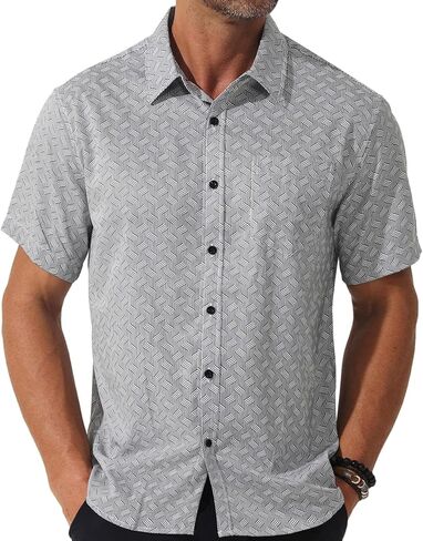 Mens Short Sleeve Casual Button Down Graphic Printed Shirt Summer Untucked Business Pattern Dress Shirts with Pocket in Kuwait