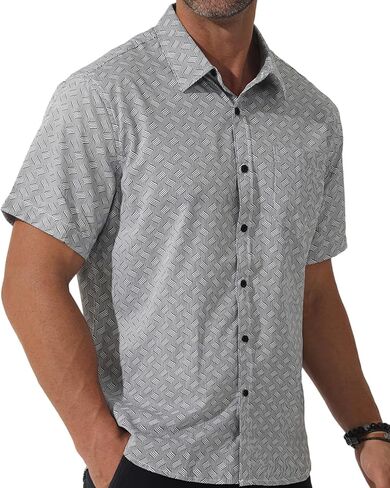 Mens Short Sleeve Casual Button Down Graphic Printed Shirt Summer Untucked Business Pattern Dress Shirts with Pocket in Kuwait