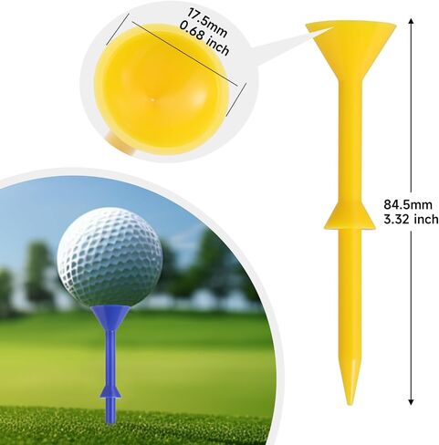 Golf Tees 3-1/4 inch, 50Pcs Unbreakable Stripe Golf Tee Holder 83mm, Extra Thick Plastic Golf Tees with Big Cup, Reduce Friction and Side Spin, Golf Tee Accessories for Men in Saudi Arabia