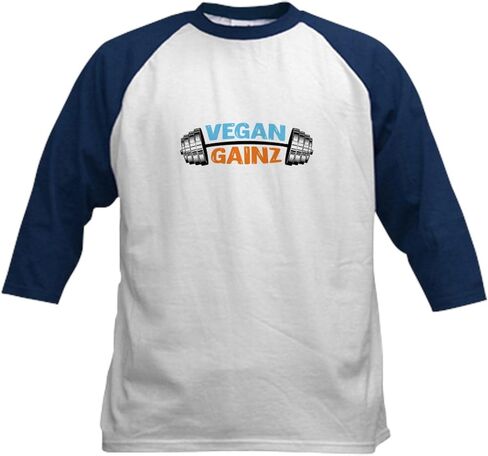 Cafepress نباتي Gainz لاعب كمال الأجسام الصالة الرياضية وزن البيسبول جيرسي الأطفال القطن بيسبول جيرسي ، 3/4 قميص الأكمام راجلان in Saudi Arabia