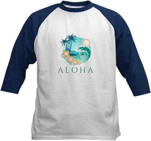 Cafepress aloha المشهد الاستوائي للبيسبول Jersey Kids Cotton Baseball Jersey ، 3/4 Raglan Sleeve Shirt in Saudi Arabia