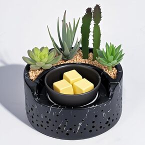 Ceramic Wax Melt Warmer 4-in-1, Flameless PTC Heating with 7-Colors LED Changing Light, Electric Essential Oil Diffuser, Yoga Room/Home Decor Wax Melter Black Succulent Design in Saudi Arabia