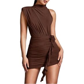 غورجليتر زهرة المرأة غير متناظرة bodycon mini فستان شبكة وهمية عنق بلا أكمام in Saudi Arabia