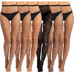 Jexine 6 Pcs Sparkly Fishnet Stockings For Women Sexy Glitter Rhinestone Fishnets Stockings Ladies Fish Tights One Size Fit All Glitter Tights Sparkle Rhinestone Fishnets Mesh in Kuwait