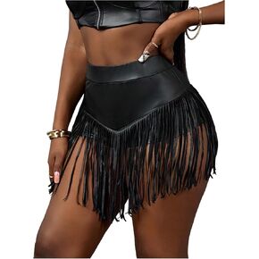 SOLY HUX Women's Fringe PU Leather Mini Shorts High Waisted Going Out Shorts Party Concert Clubwear in Kuwait