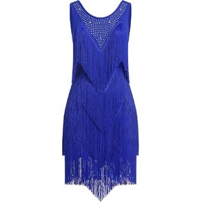 IWEMEK Rhinestones Layered Fringe Dress Ballroom Latin Dance Dress for Women Tiered Tassel Flapper Dresses Dancing Costume in Saudi Arabia