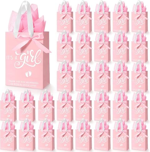 Qilery 50 Sets 8" Baby Boy Gift Bags with Tissue Paper It's a Boy Baby Shower Bag Blue with Handle Paper Gift for Guests Gender Reveal Party Favors in Saudi Arabia