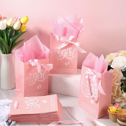 Qilery 50 Sets 8" Baby Boy Gift Bags with Tissue Paper It's a Boy Baby Shower Bag Blue with Handle Paper Gift for Guests Gender Reveal Party Favors in Saudi Arabia