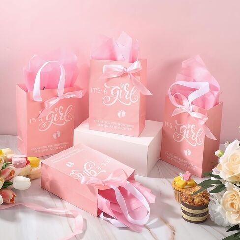 Qilery 50 Sets 8" Baby Boy Gift Bags with Tissue Paper It's a Boy Baby Shower Bag Blue with Handle Paper Gift for Guests Gender Reveal Party Favors in Saudi Arabia