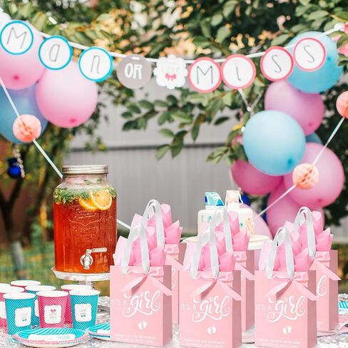 Qilery 50 Sets 8" Baby Boy Gift Bags with Tissue Paper It's a Boy Baby Shower Bag Blue with Handle Paper Gift for Guests Gender Reveal Party Favors in Saudi Arabia