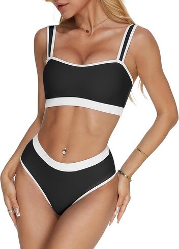 MOOSLOVER Women Sporty Color Block Bikini Sets Cheeky High Cut Two Piece Swimsuit in Kuwait