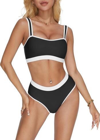 MOOSLOVER Women Sporty Color Block Bikini Sets Cheeky High Cut Two Piece Swimsuit in Kuwait