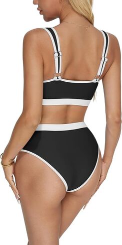 MOOSLOVER Women Sporty Color Block Bikini Sets Cheeky High Cut Two Piece Swimsuit in Kuwait