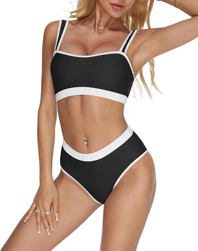 MOOSLOVER Women Sporty Color Block Bikini Sets Cheeky High Cut Two Piece Swimsuit in Kuwait