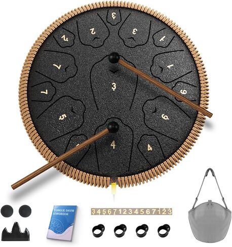 Steel Tongue Drum-QingShi 15 Notes 14 Inch Steel Drum Instrument for Adults, Steel Handpan Drums with Handpan Drum Mallet, Music Book and Carry Bag, C Major (Navy Blue) in Kuwait