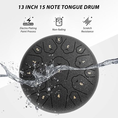 Steel Tongue Drum-QingShi 15 Notes 14 Inch Steel Drum Instrument for Adults, Steel Handpan Drums with Handpan Drum Mallet, Music Book and Carry Bag, C Major (Navy Blue) in Kuwait