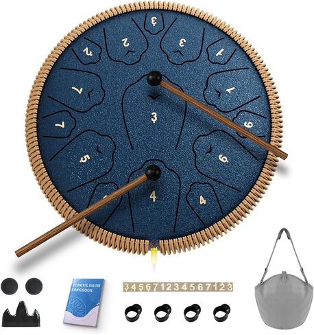 Steel Tongue Drum-QingShi 15 Notes 14 Inch Steel Drum Instrument for Adults, Steel Handpan Drums with Handpan Drum Mallet, Music Book and Carry Bag, C Major (Navy Blue) in Saudi Arabia