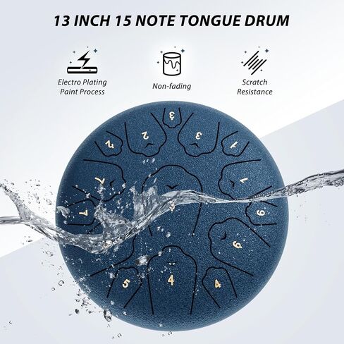 Steel Tongue Drum-QingShi 15 Notes 14 Inch Steel Drum Instrument for Adults, Steel Handpan Drums with Handpan Drum Mallet, Music Book and Carry Bag, C Major (Navy Blue) in Saudi Arabia