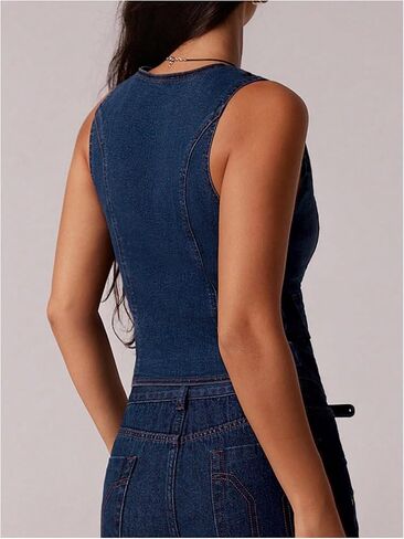 شينهي دنيم سترة V Vest v Buck Down Y2K Slicfiveless Jean Just Jacket مع جيوب in Saudi Arabia