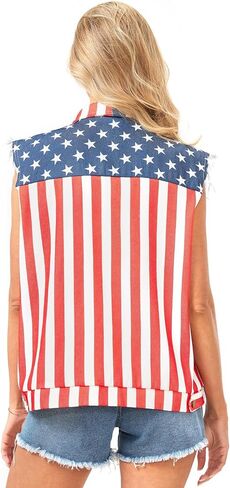 American Flag Vest for Women 4th of July Patriotic Tops Sleeveless Jacket Overalls USA Independence Day Oversized in Saudi Arabia