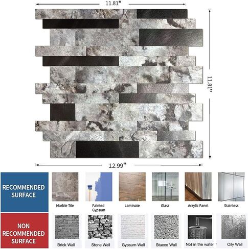 10-Sheet Peel and Stick Backsplash Tile, PVC Mixed Meta,l Stick on Kitchen, Bathroom Vanities, Fireplace Décor, Laundry Table(11.2" X 12.7") (10, Darken Coffee+Frosted Grey) in Saudi Arabia