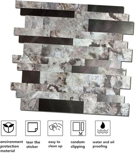 10-Sheet Peel and Stick Backsplash Tile, PVC Mixed Meta,l Stick on Kitchen, Bathroom Vanities, Fireplace Décor, Laundry Table(11.2" X 12.7") (10, Darken Coffee+Frosted Grey) in Saudi Arabia