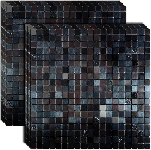 Xuaniny Peel and Stick Backsplash Philes للمطبخ والحمام والمدفأة والفسيفساء المصنوعة من الألومنيوم المعدنية (12 "x12") (10 ، لون الحبر) in Kuwait