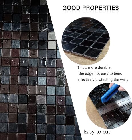 Xuaniny Peel and Stick Backsplash Philes للمطبخ والحمام والمدفأة والفسيفساء المصنوعة من الألومنيوم المعدنية (12 "x12") (10 ، لون الحبر) in Kuwait