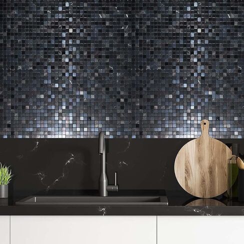 Xuaniny Peel and Stick Backsplash Philes للمطبخ والحمام والمدفأة والفسيفساء المصنوعة من الألومنيوم المعدنية (12 "x12") (10 ، لون الحبر) in Kuwait