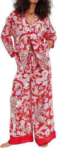 Yimoon Womens Satin Pajama Set Floral Silk Pajamas 2 Piece Cute Long Sleeve Button Down Pjs Sleepwear Lounge Set in Kuwait