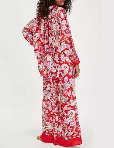 Yimoon Womens Satin Pajama Set Floral Silk Pajamas 2 Piece Cute Long Sleeve Button Down Pjs Sleepwear Lounge Set in Kuwait