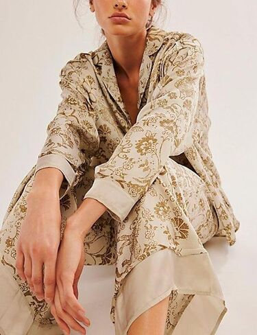 Yimoon Womens Satin Pajama Set Floral Silk Pajamas 2 Piece Cute Long Sleeve Button Down Pjs Sleepwear Lounge Set in Kuwait