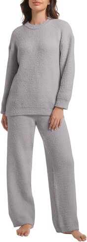 2 Piece Fleece Pajamas for Women Set Loungewear Outfits Knit Sweater Womens Long Sleeve Fuzzy Pajama Sets in Kuwait