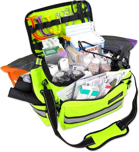 Lightning X Products Lightning X Mid-Sized First Responder EMT Bag | LXMB25 Fully Stocked w/ 240+ Aid, EMS & Trauma Supplies - Black in Kuwait