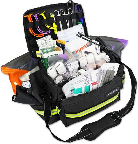 Lightning X Mid-Sized First Responder EMT Bag | LXMB25 | Fully Stocked w/ 240+ First Aid, EMS & Trauma Supplies - RED in Saudi Arabia