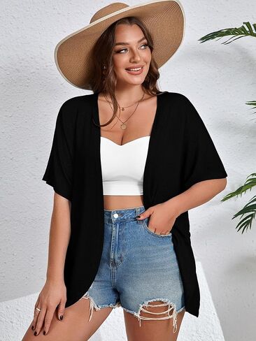 AusLook Women's Plus Size Short Sleeve Shawls and Wraps Lightweight Open Front Cardigan Cover Ups Shrugs Kimonos Jacket Coat in Saudi Arabia
