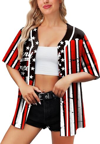 Aobute Men Women American Flag Baseball Jersey 4th من يوليو قمصان قصيرة الأكمام in Saudi Arabia