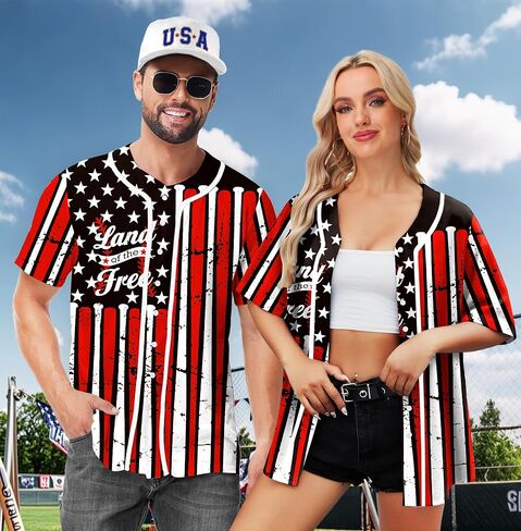 Aobute Men Women American Flag Baseball Jersey 4th من يوليو قمصان قصيرة الأكمام in Saudi Arabia