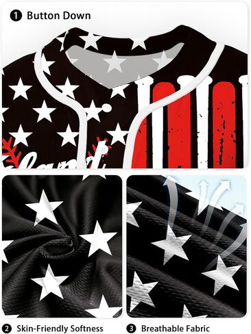 Aobute Men Women American Flag Baseball Jersey 4th من يوليو قمصان قصيرة الأكمام in Saudi Arabia