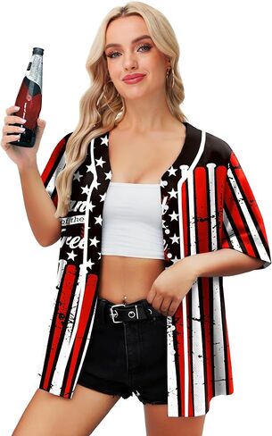 Aobute Men Women American Flag Baseball Jersey 4th من يوليو قمصان قصيرة الأكمام in Saudi Arabia