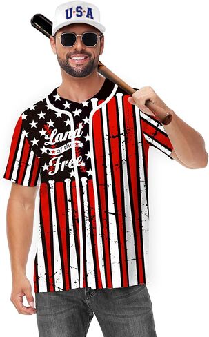 Aobute Men Women American Flag Baseball Jersey 4th من يوليو قمصان قصيرة الأكمام in Saudi Arabia