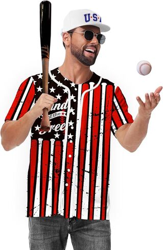 Aobute Men Women American Flag Baseball Jersey 4th من يوليو قمصان قصيرة الأكمام in Saudi Arabia