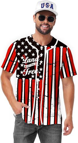 Aobute Men Women American Flag Baseball Jersey 4th من يوليو قمصان قصيرة الأكمام in Saudi Arabia