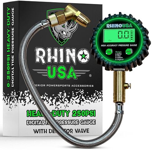 Rhino USA Digital Tire Pressure Gauge (0-250 PSI) - Professional ANSI B40.7 Accurate, Easy Read Glow Dial, Premium Braided Hose - Heavy Duty Air Guage for Truck Tires, Cars, Semi, RV & More! in Saudi Arabia