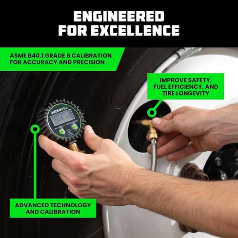 Rhino USA Digital Tire Pressure Gauge (0-250 PSI) - Professional ANSI B40.7 Accurate, Easy Read Glow Dial, Premium Braided Hose - Heavy Duty Air Guage for Truck Tires, Cars, Semi, RV & More! in Saudi Arabia