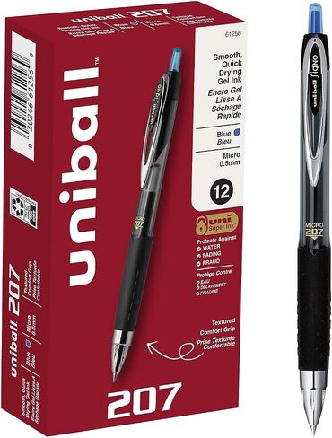 Uni-ball 61256 Signo Gel 207 قلم جل قابل للسحب بكرة دوارة حبر أزرق ميكرو فاين دزينة in Saudi Arabia