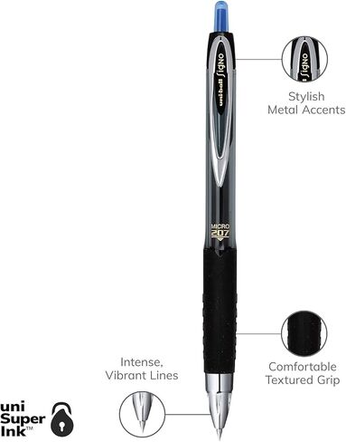 Uni-ball 61256 Signo Gel 207 قلم جل قابل للسحب بكرة دوارة حبر أزرق ميكرو فاين دزينة in Saudi Arabia