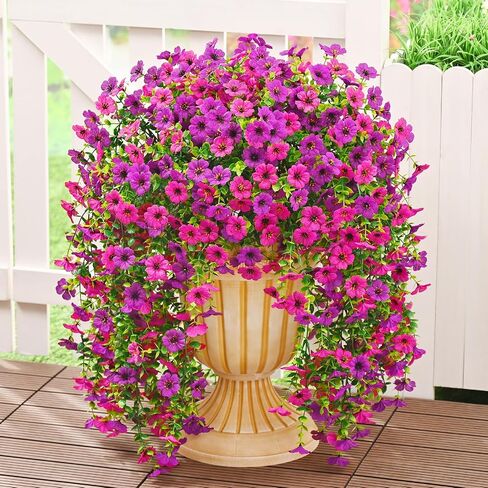 Dolicer 2 Pcs Look Real Artificial Flowers for Outdoors, Realistic Fake Artificial Hanging Flowers for Outdoors UV Resistant Silk Faux Hanging Plants Flowers for Porch Patio Garden (Purple+Fuchsia) in Saudi Arabia