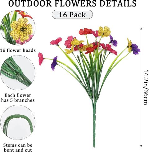 16 Bundles Colorful Spring Artificial Flowers for Outdoors Fake Spring Flowers Faux Flowers for Planters Garden Window Box (4 Colors) in Saudi Arabia
